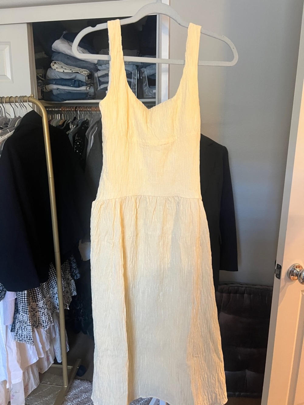 Commense Pale Yellow Textured Midi Dress
